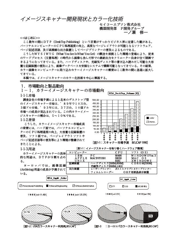 イメージスキャナ開発現状とカラー化技術　1991.4